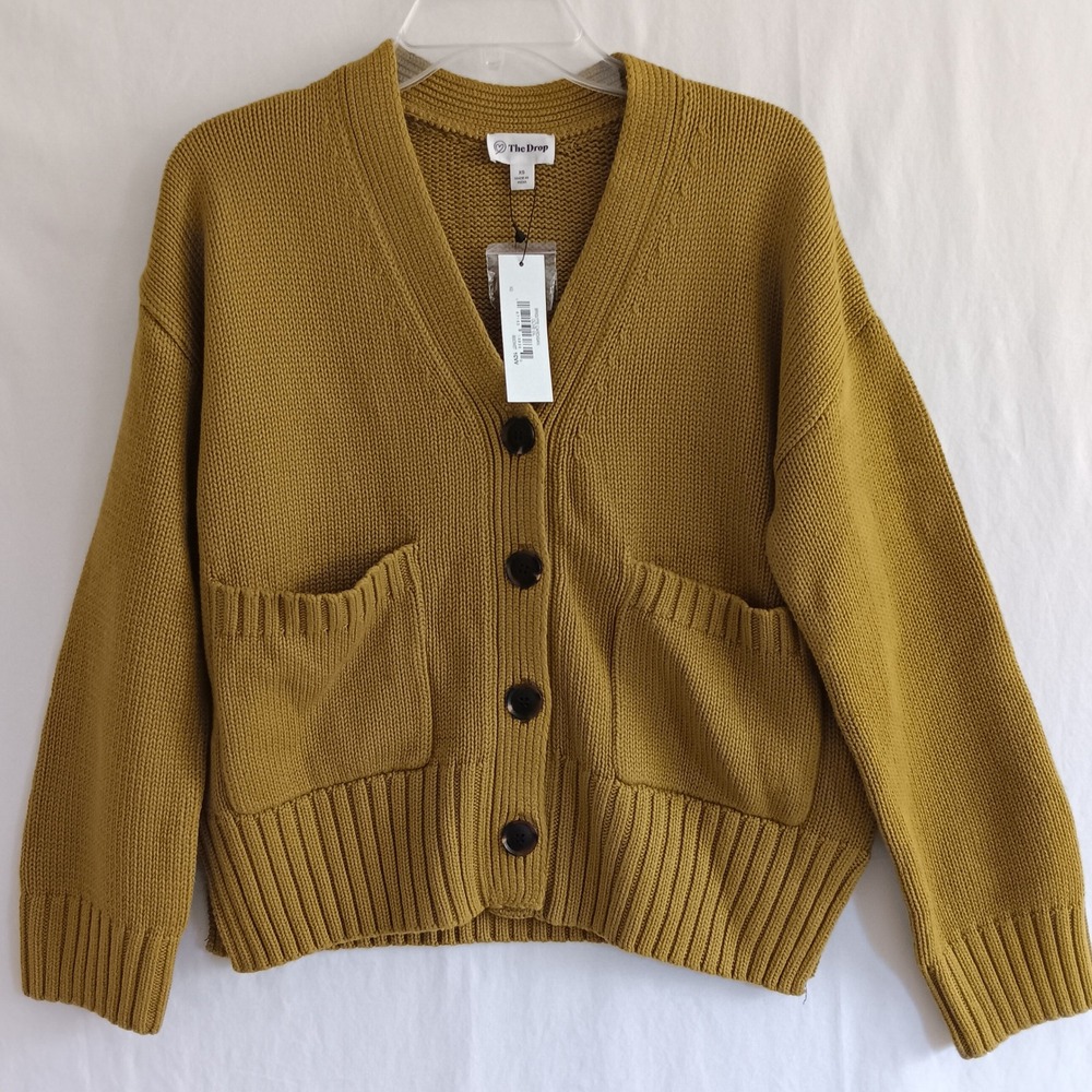 The Drop Brigitte Button Cardigan Women XS Olive New Chunky Knit V-Neck Sweater